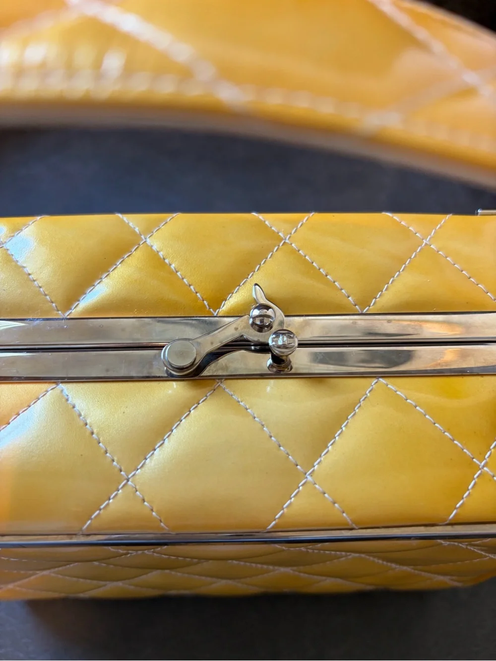 CHANEL Yellow Quilted Top-Handle Vanity Bag with Metal Trim